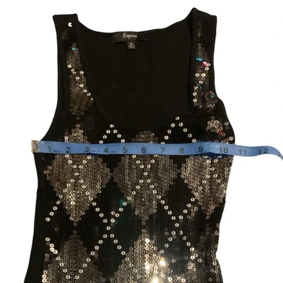 Express Small but stretchy Black and Silver Sequin Tank Top 100% Pima Cotton - Picture 3 of 7